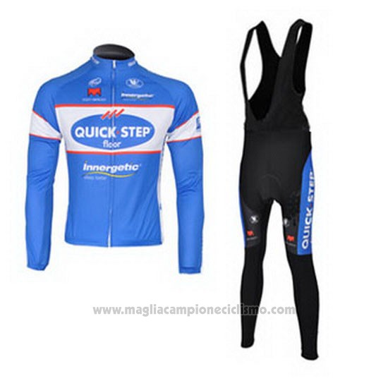 2010 Abbigliamento Ciclismo Quick Step Floor Celeste Manica Lunga e Salopette